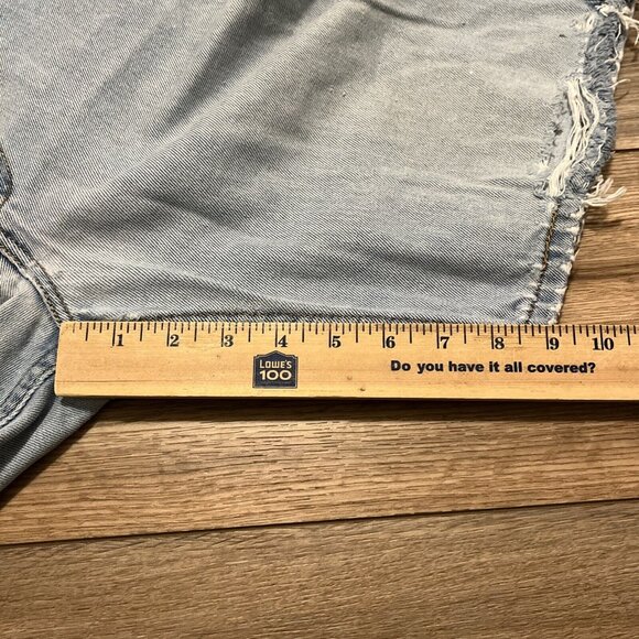 Levis 505 Regular Fit Denim Jeans Shorts 33x9 Blue Distressed Destroyed Jorts - Picture 6 of 12